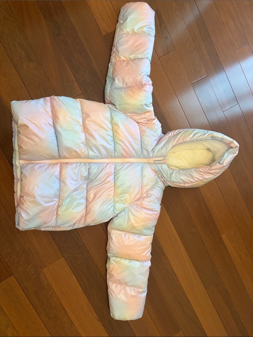 Pastel Rainbow Hooded Puffer Jacket